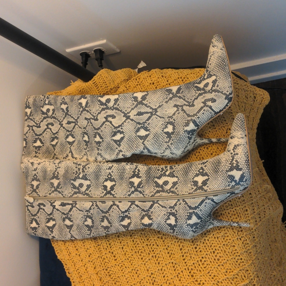 Meshki Faux Snakeskin Boots - Just Under the knee boots